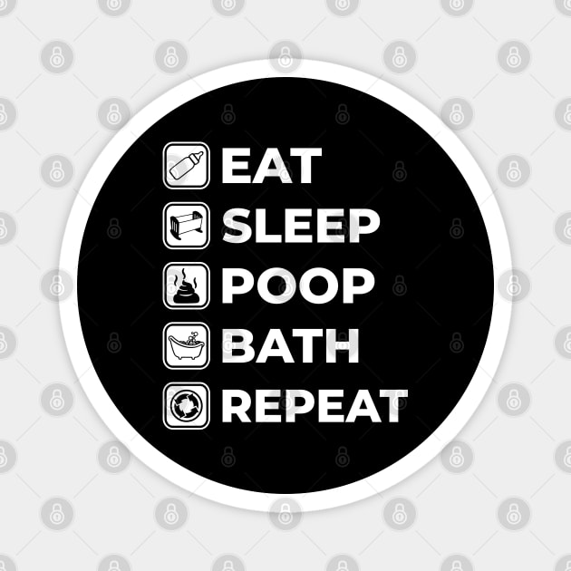 Eat, Sleep, Poop, Bath, Repeat Magnet by NoNameBoy